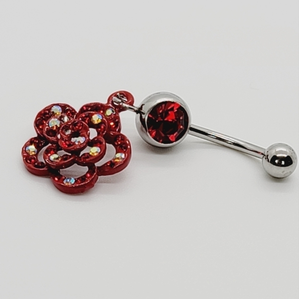 New Sterling Silver Flower Belly Button Ring